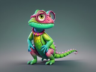 Fototapeta premium Colorful Cartoon Lizard Character – Cute and Playful 3D Illustration