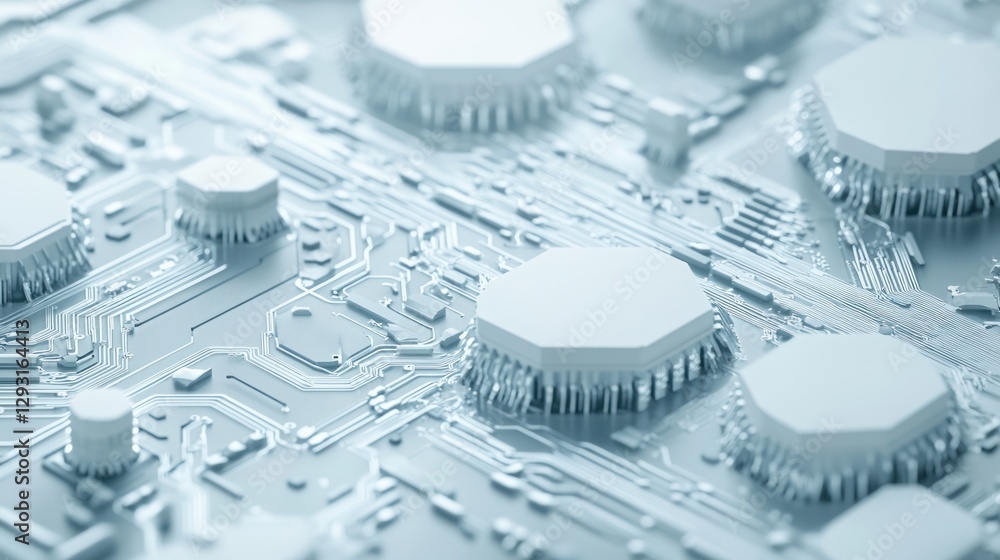 Poster abstract circuit board with hexagonal microchips.