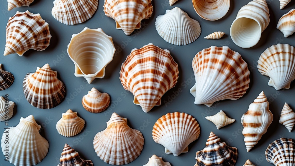 Aufkleber diverse collection of seashells in various shapes and colors isolated on neutral background for coas
