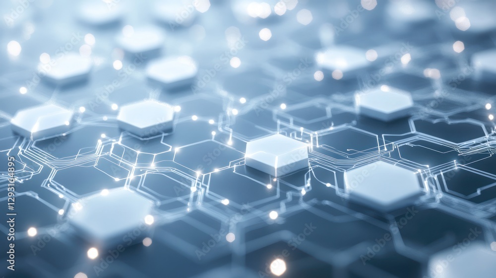 Poster futuristic hexagon network data flow