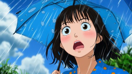 Animated Woman Under Umbrella in Rain Pixel Art