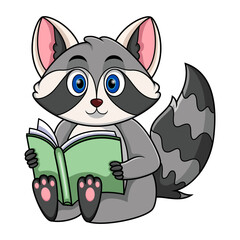 Cartoon raccoon reading a book