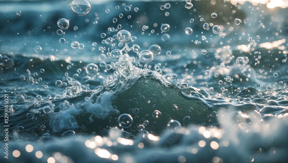 Poster closeup view of sea wave bubbles and splashes capturing the beauty and motion of water in a dynamic 