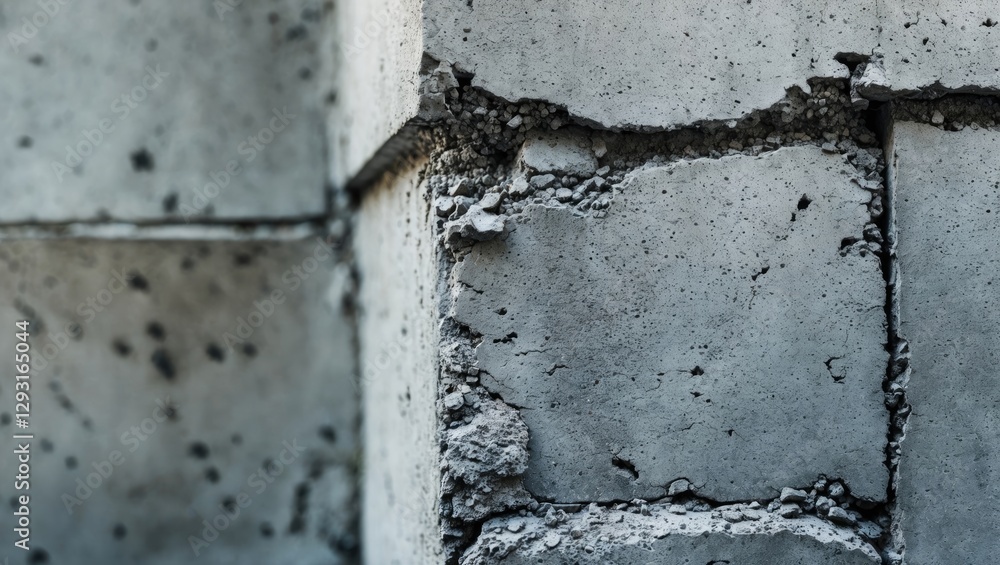 Poster close-up of rough concrete texture highlighting the intricate details and imperfections at the corne