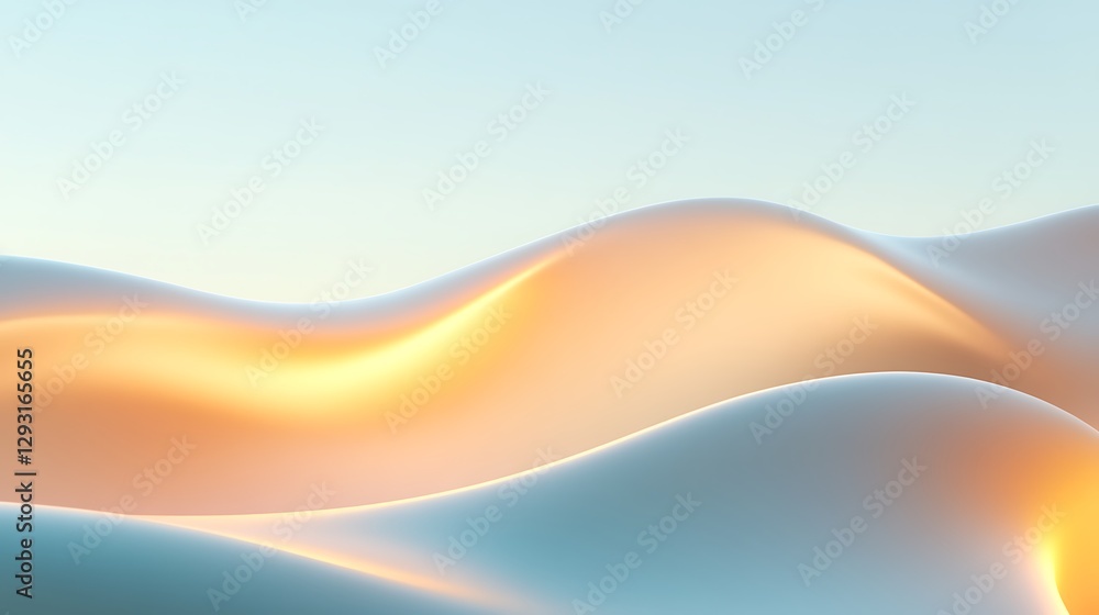 Poster abstract soft waves with gradients of gold and blue creating a serene and calm background for creati