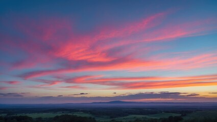 Fototapeta premium Vibrant Twilight Sky Over Rolling Hills with Space for Overlay Text