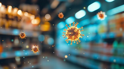 Abstract bird flu virus particles on minimalist surface, symbolizing health protection awareness.