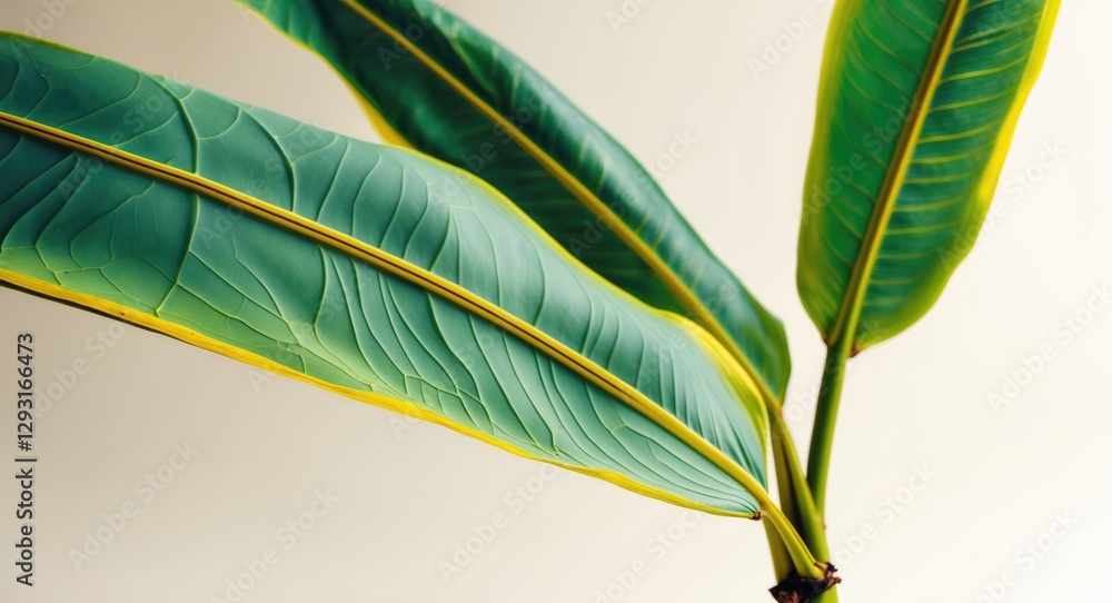 Poster banana leaves close-up with text space for background use in nature themes and designs