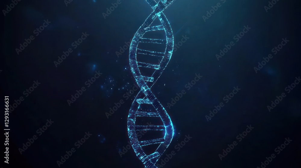 Poster abstract art of a dna string model on dark blue background design