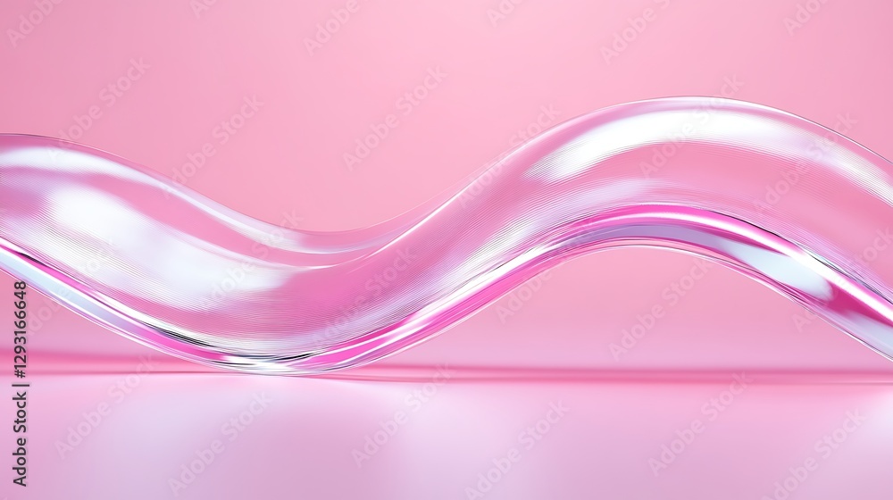 Poster abstract wave form in transparent material on soft pink background showcasing elegance and modern de