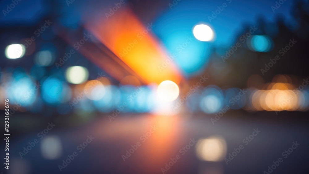 Poster nighttime bokeh with light flares in blue and orange tones creating an abstract urban atmosphere ide