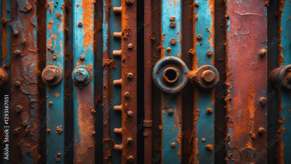 Poster rusty metal texture with vibrant blue and orange hues creating an industrial background ideal for cr
