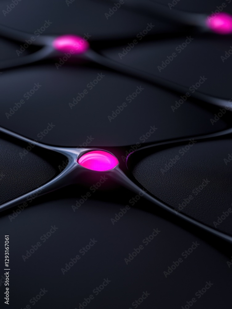 Poster abstract close-up of glowing nodes on a dark surface, representing connectivity and innovation.