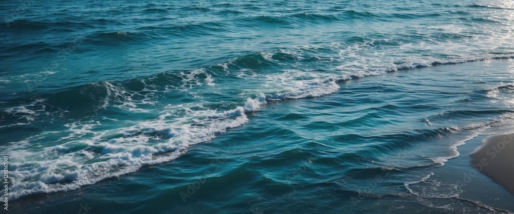 Aufkleber tranquil blue ocean waves gently lapping against the shoreline with clear copy space for text and de