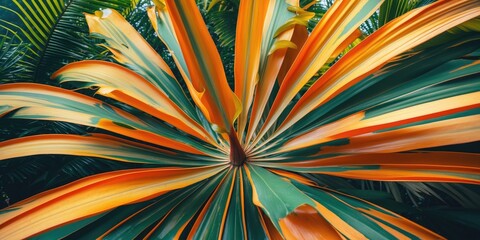 Vibrant orange palm leaves showcasing plant hormone effects with ample space for text ideal for botanical themes and nature applications.
