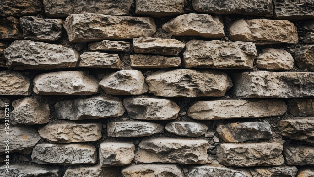 Poster rugged stone wall surface with natural textures and variation in color, ideal for backgrounds or arc