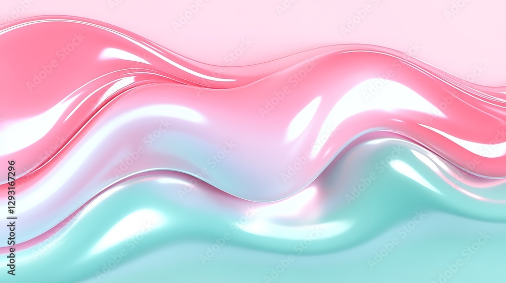 Poster abstract wave patterns in pink and aqua glossy textures for modern design and creative backgrounds