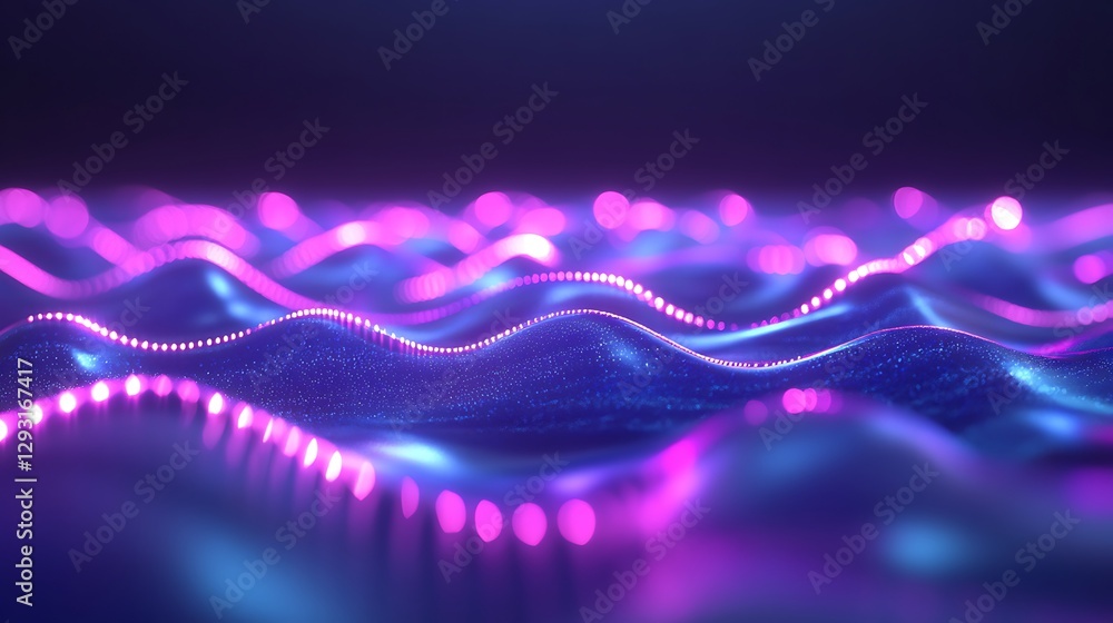 Poster abstract wave patterns with colorful lights in a futuristic digital landscape