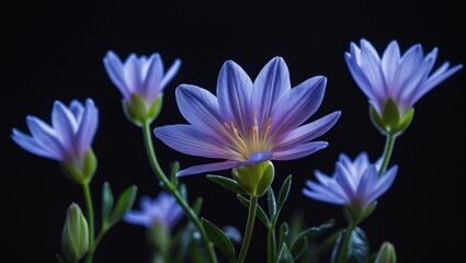 Fototapeta premium Delicate Night-Blooming Flowers with Soft Lavender Petals Against a Dark Background Ideal for Text Placement and Floral Themes