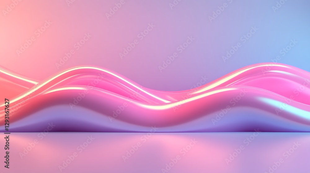 Poster abstract waves in neon pink and blue with soft glow and fluid motion effect in minimalist design