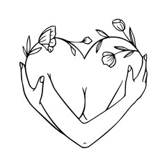 floral woman outline vector illustration for romantic design