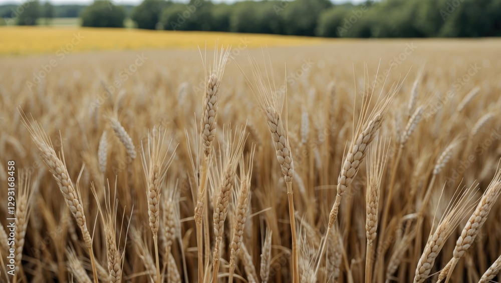 Poster golden rye field with lush green background and ample copy space for text or branding