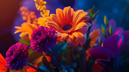 Blooming Roses And Sunflowers Together In Radiant Color Splash