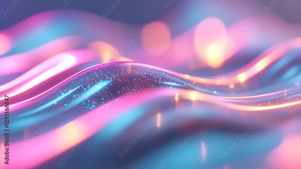Poster abstract waves with colorful lights and sparkling effects in a dreamy background