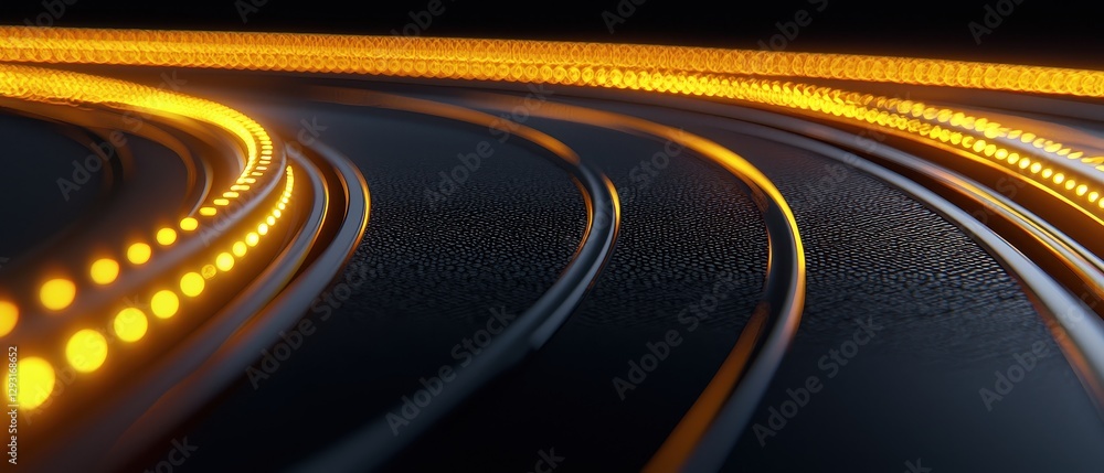 Poster abstract glowing lines and lights create a dynamic, modern tech background.