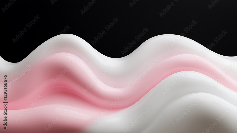 Poster abstract waves of soft pink and white flowing over a dark background in a smooth and elegant design