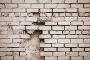 Fototapeta premium Full frame of white grunge textured brick wall background