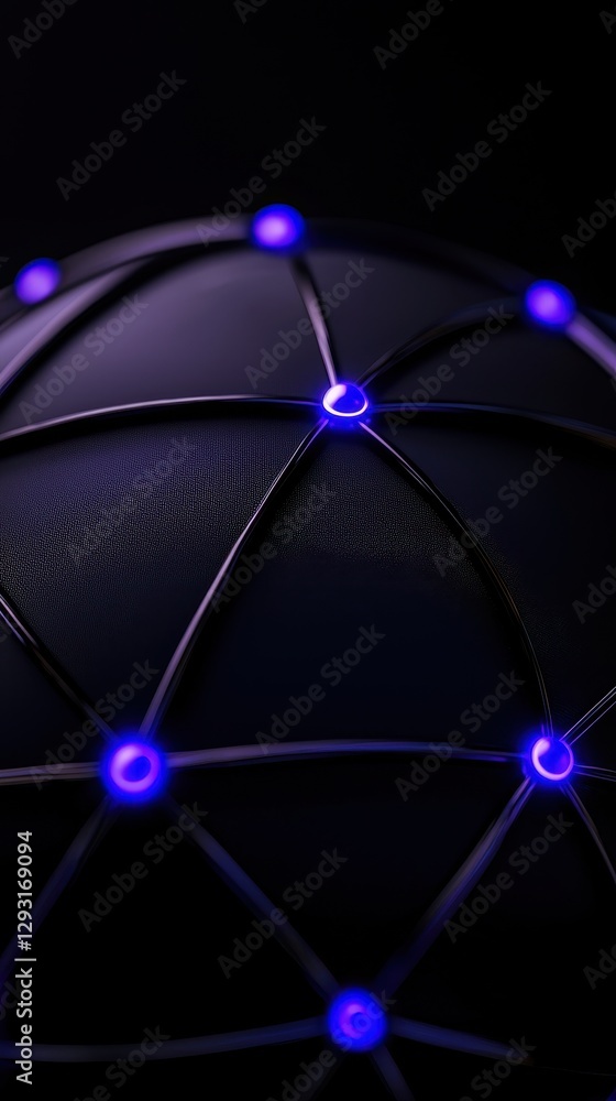 Poster abstract illustration of a connected globe with glowing nodes and dark background.