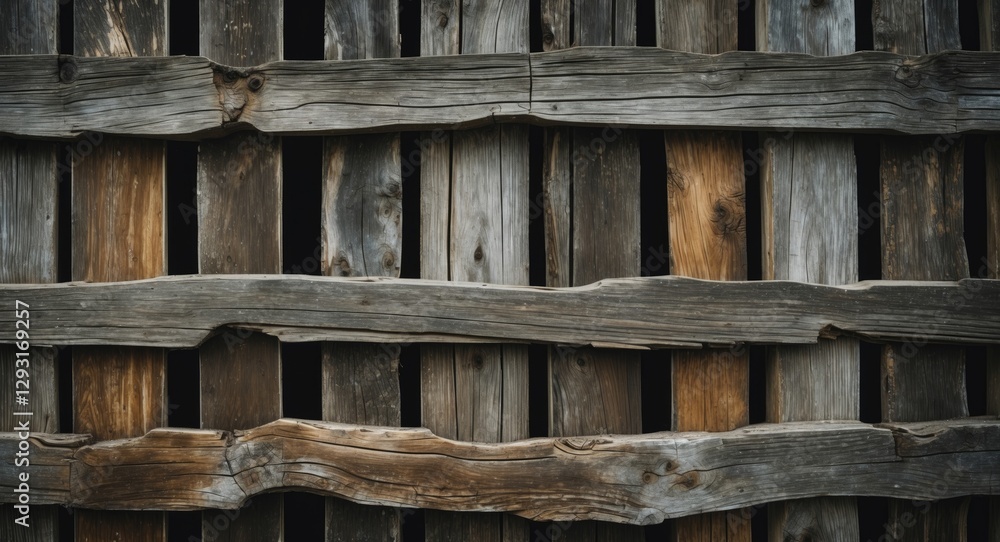 Poster rustic wooden fence texture close-up showcasing weathered boards with natural color variations and d