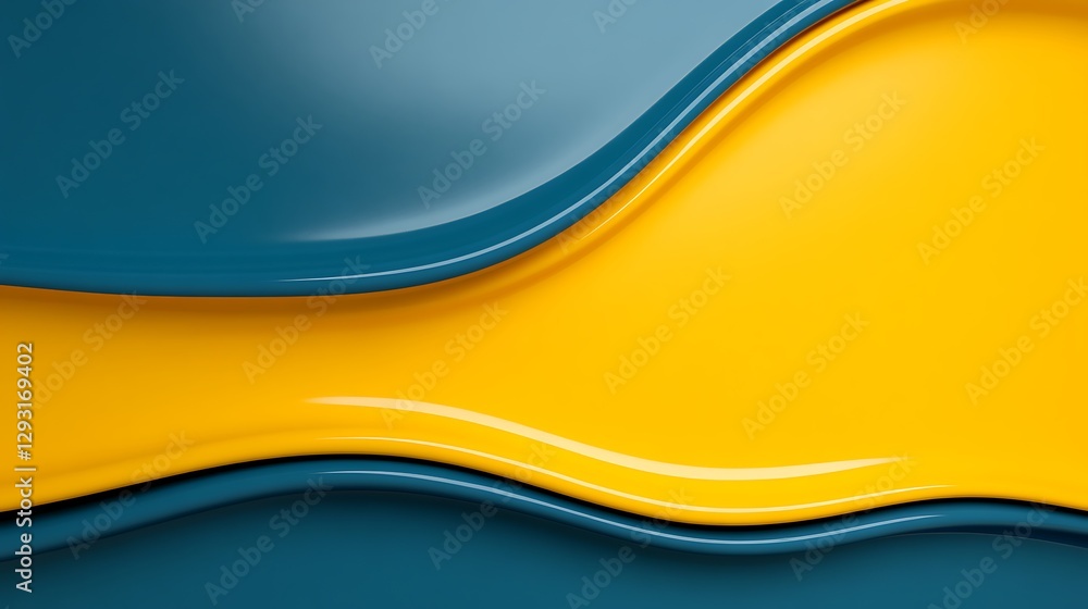 Poster abstract wavy patterns in blue and yellow colors for backgrounds and design projects