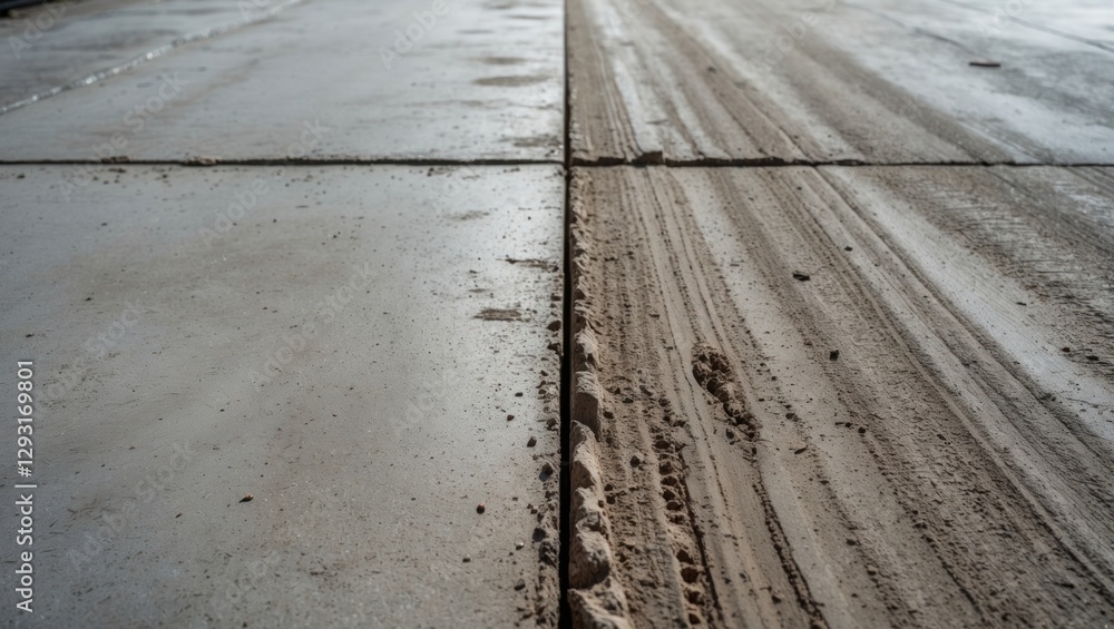 Poster industrial concrete surface showing texture and patterns created by equipment during construction pr