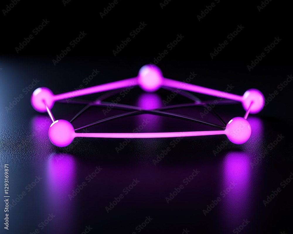 Poster abstract molecular structure in vivid pink color on a dark background.