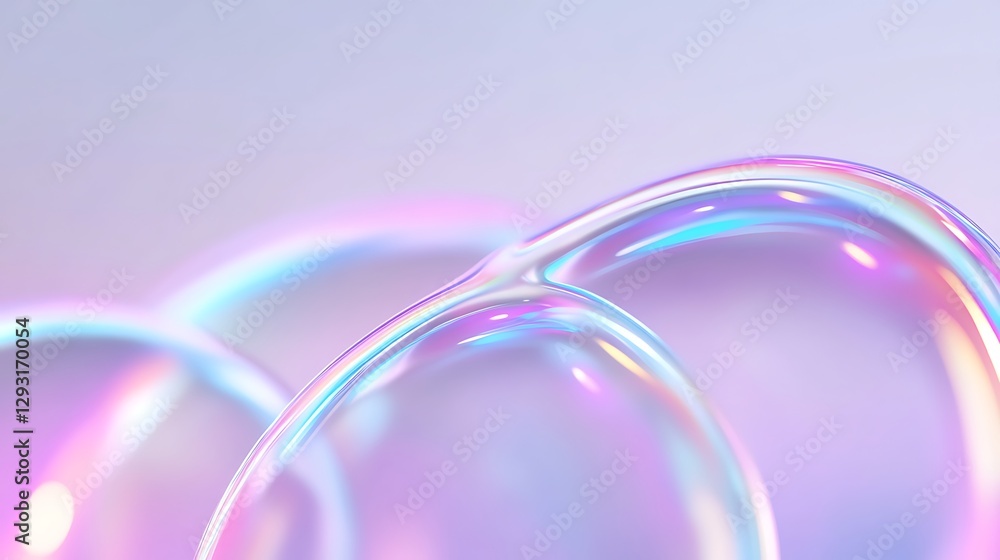 Poster beautiful colorful soap bubbles with iridescent light reflections on soft background
