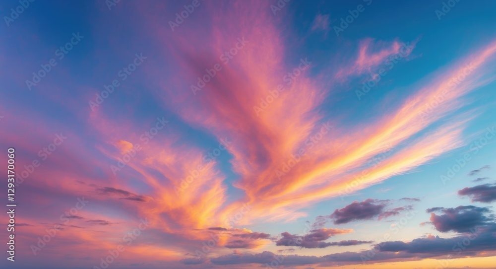 Poster vibrant sunset sky with colorful clouds and a serene atmosphere ideal for backgrounds and text overl