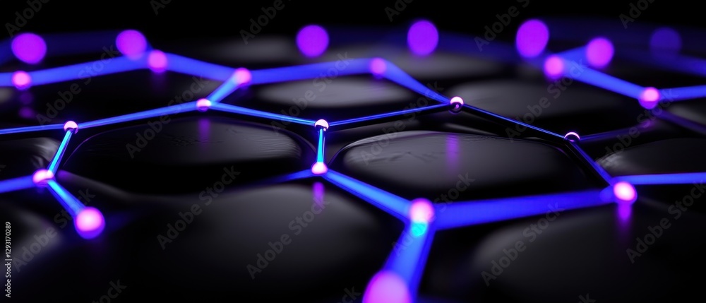 Poster abstract network structure with glowing lines and dots, showcasing modern technology.