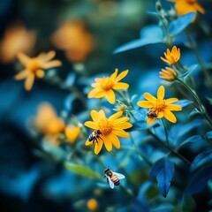 Bumblebee Resting Gently On Bright Yellow Blooming Wildflower