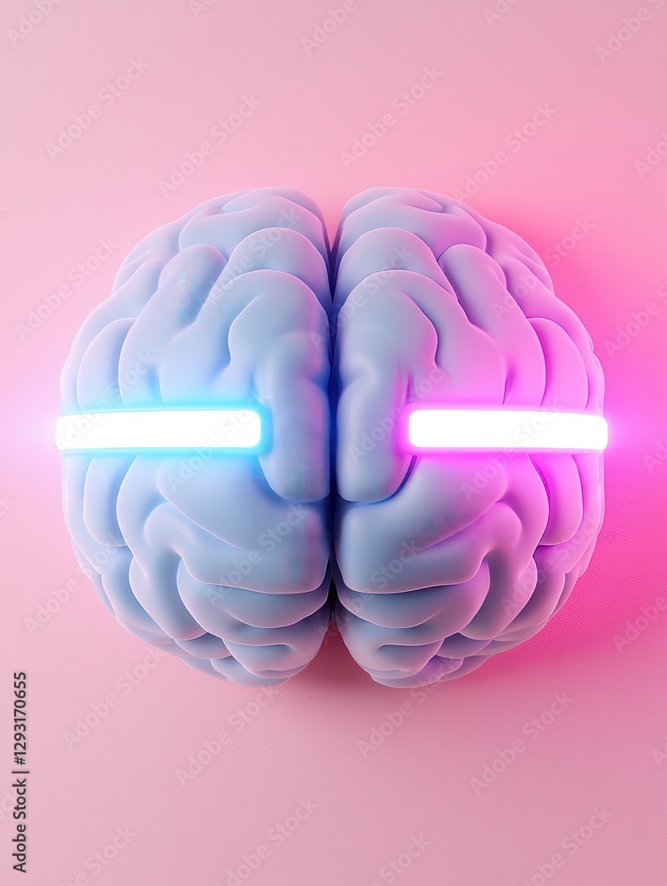 Poster abstract representation of a brain with neon lights symbolizing thoughts and ideas.