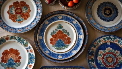 Elegant array of traditional Turkish ceramic plates showcasing intricate floral designs and vibrant colors on a neutral background.