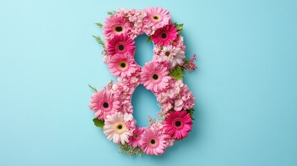 Floral Arrangement of Number Eight Representing International Women&rsquo;s Day Celebration with Pink Flowers