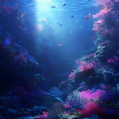 Colorful Coral Blooming Beneath Fish In Sparkling Blue Waters