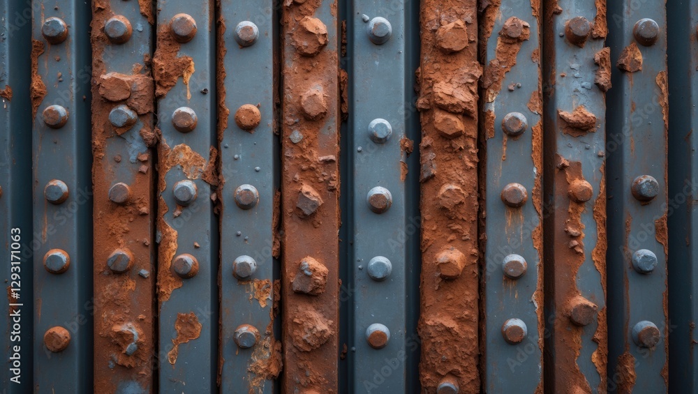 Aufkleber rusty corten steel texture featuring a weathered surface with rivets highlighting industrial and gru