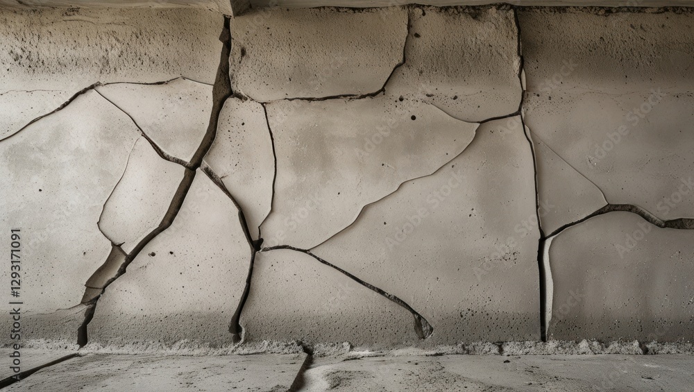 Poster cracked concrete wall surface showcasing an abstract pattern of lines and textures, emphasizing age 