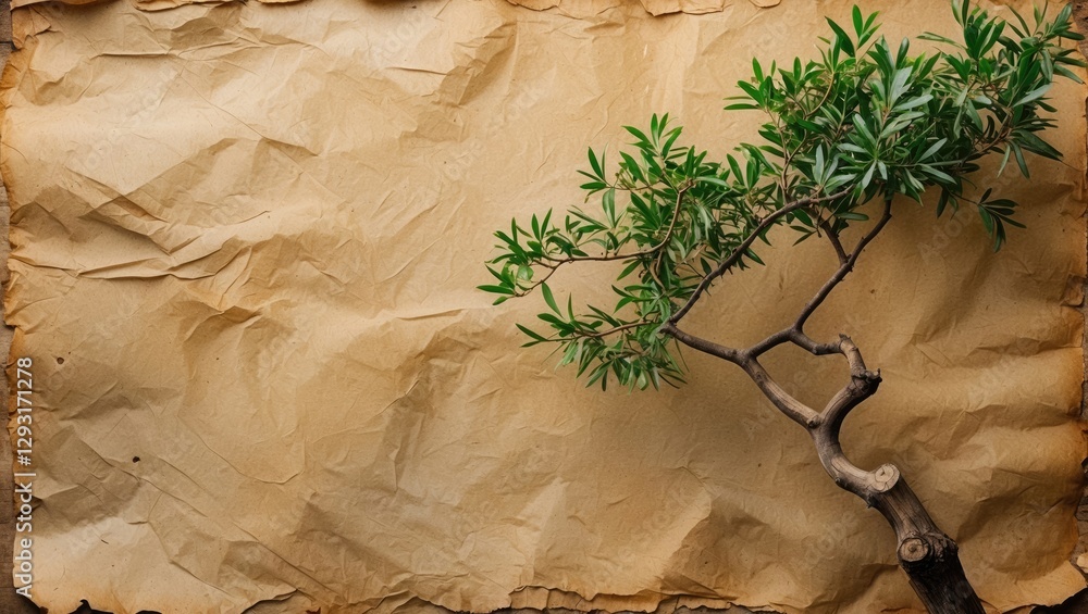 Poster textured vintage paper background with a chinese banyan twig creating an elegant and natural aesthet