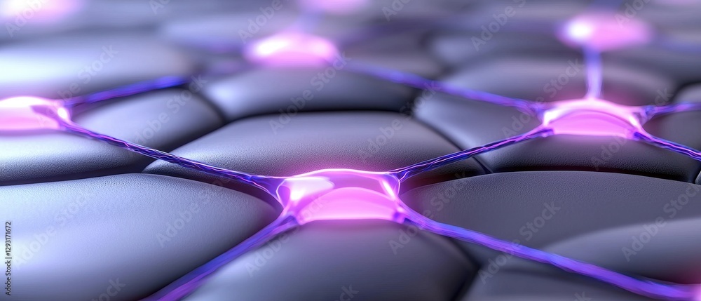 Poster abstract representation of interconnected cells with glowing nodes.