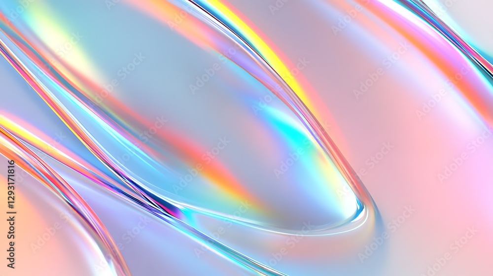 Poster colorful abstract background with smooth waves and glossy surface reflecting light in soft pastel sh