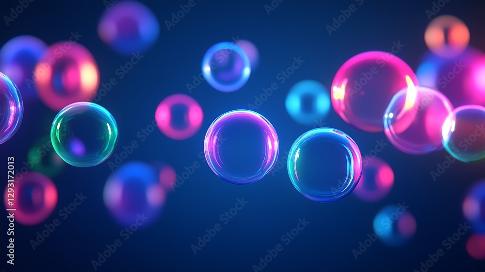 Poster colorful abstract bubbles floating in dark background creating a dreamy atmosphere of playfulness an